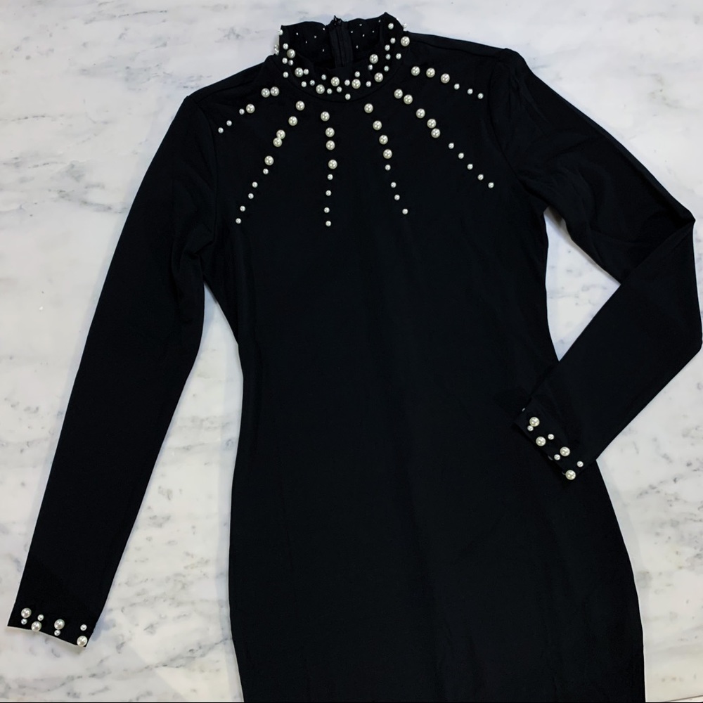 Classy Black Dress with Pearls - Picture 2 of 8